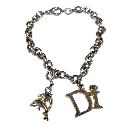 Diamonds International Chain Bracelet DI Charm Dolphins Silver Tone READ - Picture 1 of 4